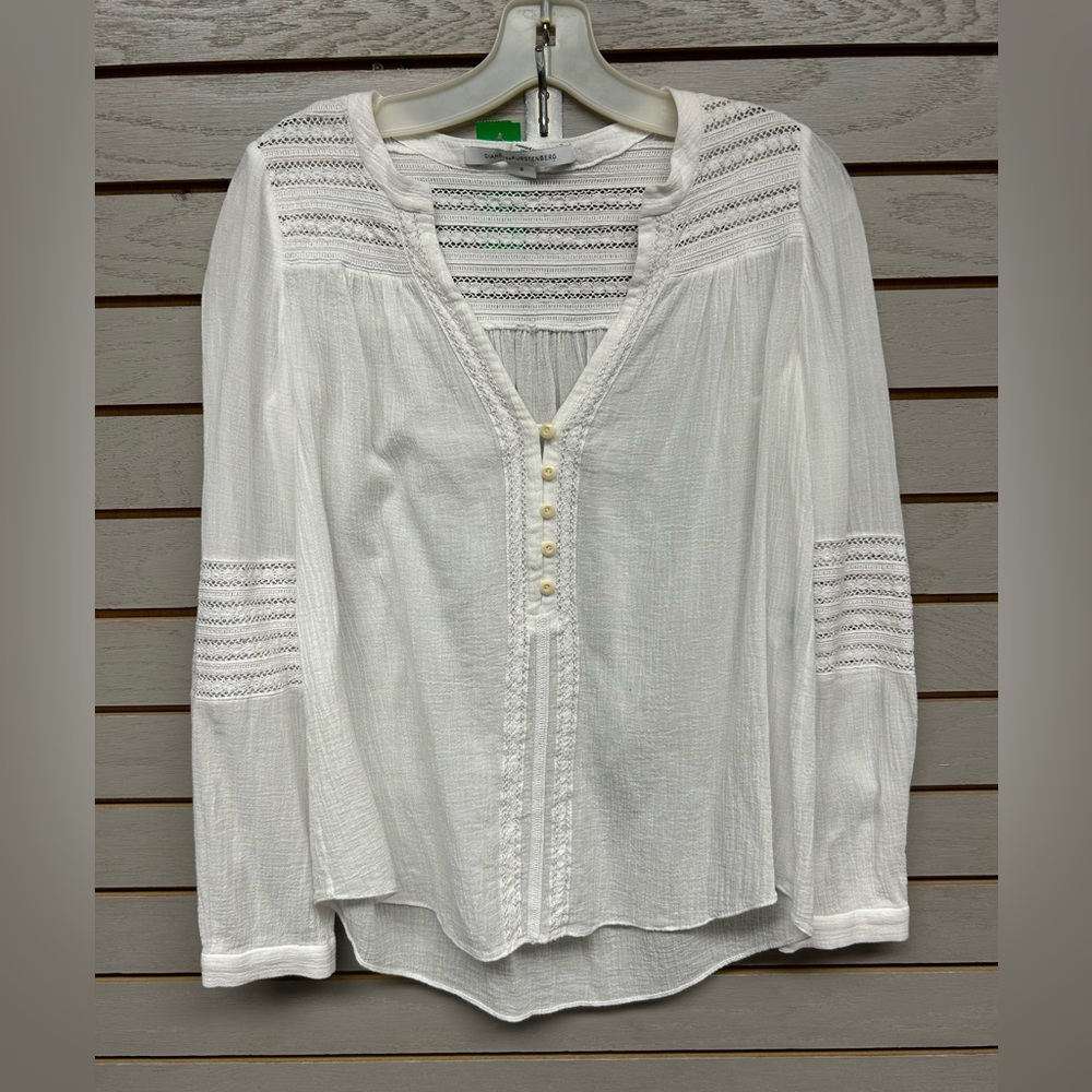 Diane Von Furstenberg White Blouse with Lace Accents